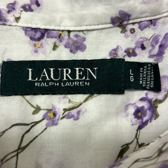 Lauren Ralph Lauren Sheer Button Down Tunic Blouse Floral Purple/White L - Picture 8 of 8
